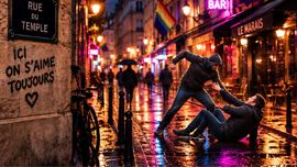 HappyGayTV illustration evoking the homophobic attack on Pierre Picavet in Paris’s Marais district.